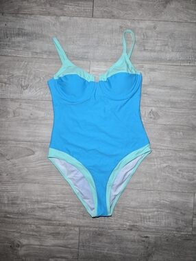 Two-Tone Aqua & Mint Women's One-Piece Swim Bodysuit Medium